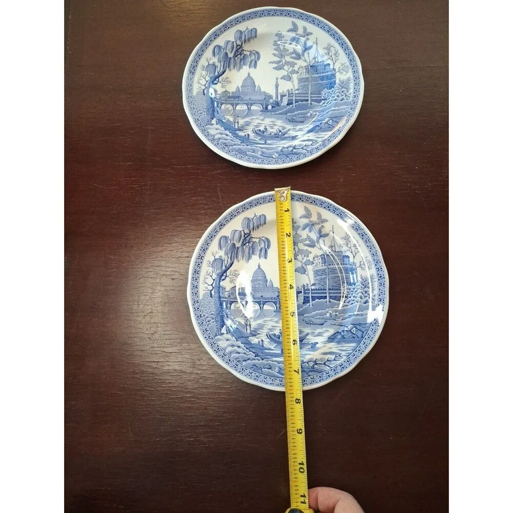 TWO SPODE THE BLUE ROOM COLLECTION 'ROME' BLUE AND WHITE 10.5 INCH DINNER PLATE